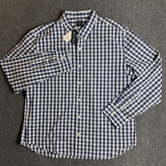 NWT J Crew Performance Shirt Men's XXL 2XL Blue Gingham Slim Untucked Preppy - Picture 2 of 7